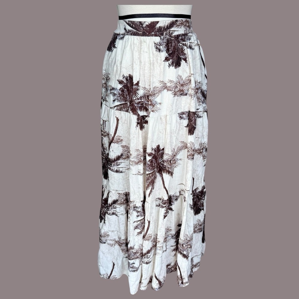 CAL STYLE Palm Tree Maxi Skirt XL Rayon Blend Tropical Boho Resort Flowy